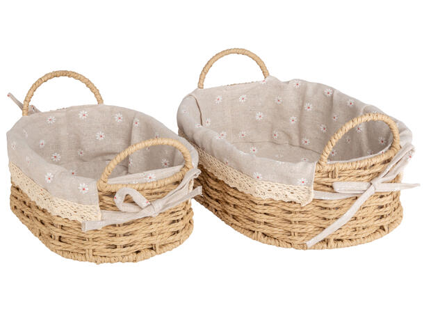 Brødkurv flettet m/blomst 29x21x10cm s/2 24x17x9cm 29x21x10cm 