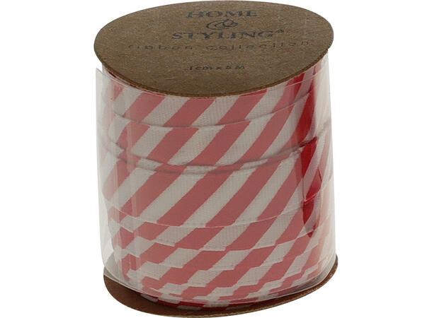 Bånd jul rød/hvit m/dekor 5m 5ass Display 60stk Polyester 