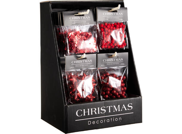 Dekor jul Bær Stjerne etc rød 4ass Display 36stk 