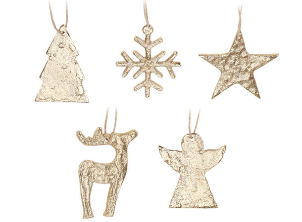 Dekor julepynt gull metall 6cm 5ass Display: 64stk 
