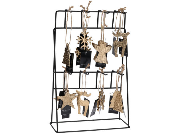 Dekor julepynt gull metall 6cm 5ass Display: 64stk 