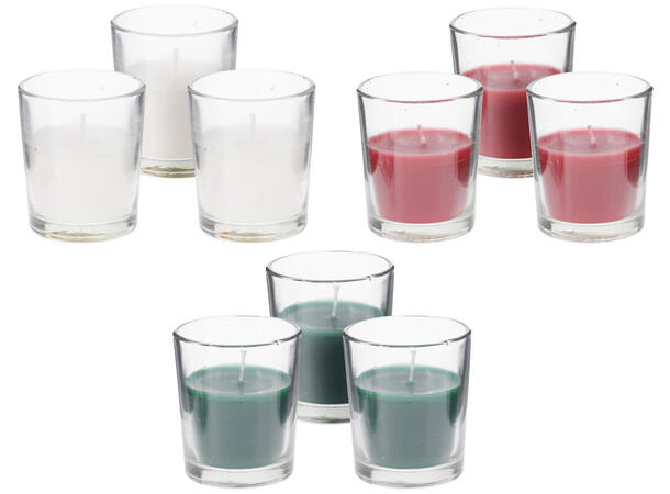 Duftlys 3stk glass 5x6cm 3ass Rød Grønn Hvit 