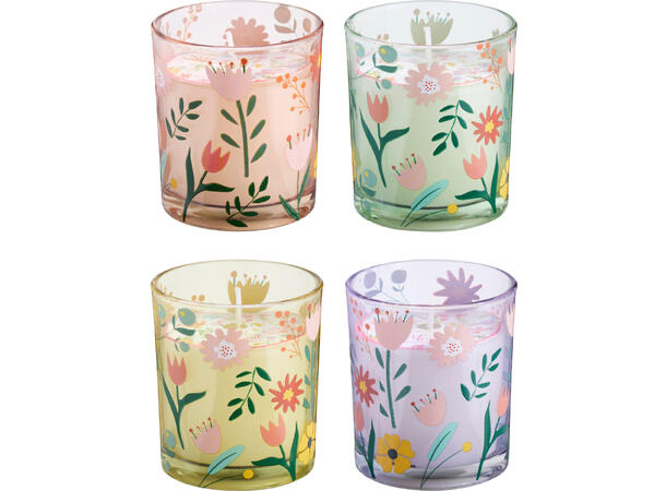 Duftlys blomstret glass 7x8cm 4ass 