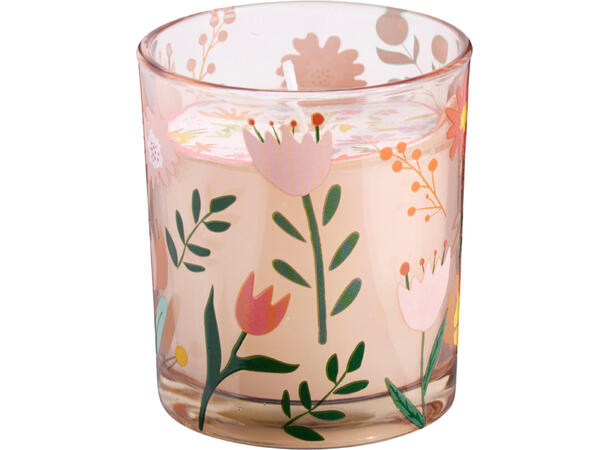 Duftlys blomstret glass 7x8cm 4ass 