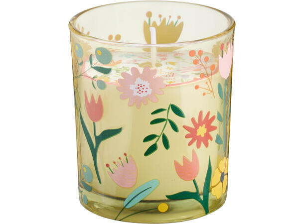 Duftlys blomstret glass 7x8cm 4ass 