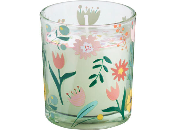 Duftlys blomstret glass 7x8cm 4ass 