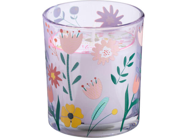 Duftlys blomstret glass 7x8cm 4ass 