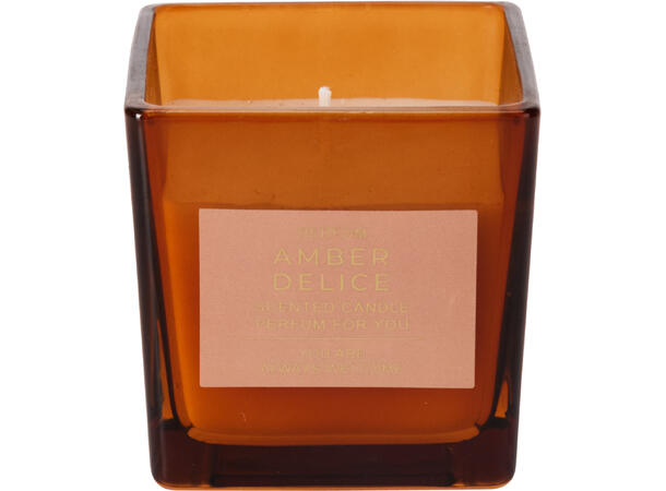 Duftlys brunt glass 8cm 2ass 200gr voks Brenntd:32t Tuscany&Tobacco/Leather&Wood 
