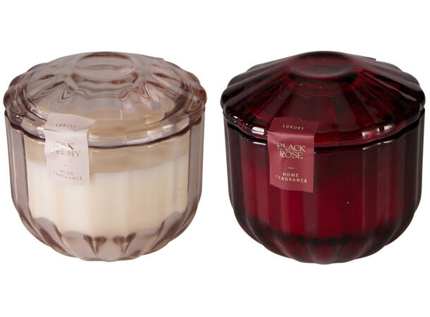Duftlys glass m/lokk 10x9,5cm 2ass Rød Rosa 