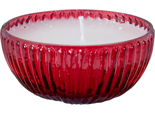 Duftlys glasskule 8x8,5cm Rød Grønn 2ass Seder/furu Vanilje Brenntid 9-11t 