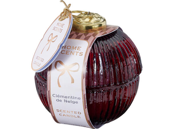 Duftlys glasskule 8x8,5cm Rød Grønn 2ass Seder/furu Vanilje Brenntid 9-11t 