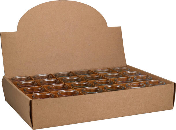 Duftlys i glasskrukke 5,5x6cm 3ass Display 12stk Rød Grønn Hvit 