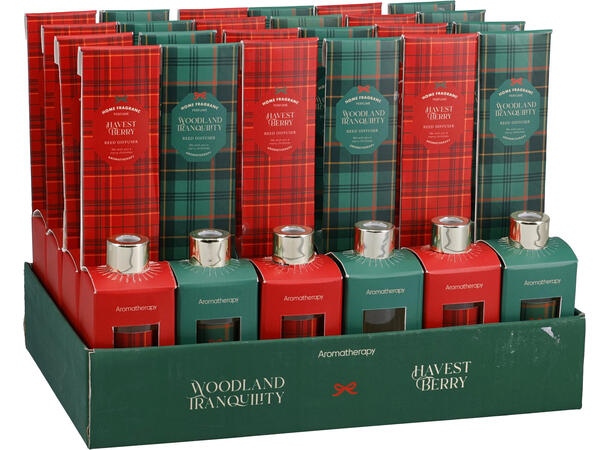 Duftolje 50ml rutet 4x9,5cm 2ass Display 24stk Rød Grønn Høstbær Skog 