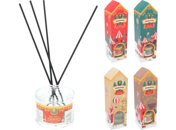 Duftolje jul 100ml m/pinner  10 % duft 4 Ass: Eple, kanel, furu, frukt 