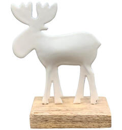 Elg emalje hvit metall/tre 10x5x14cm Forpk 12stk