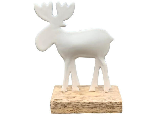 Elg emalje hvit metall/tre 10x5x14cm Forpk 12stk 