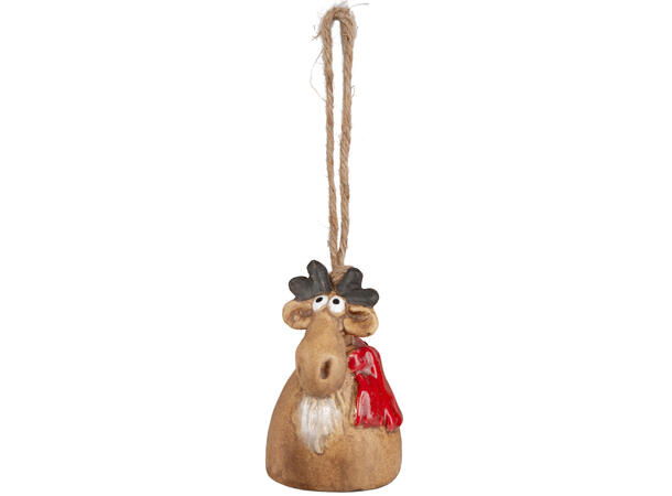 Elg sittende brun keramikk bjelle 8,5cm 