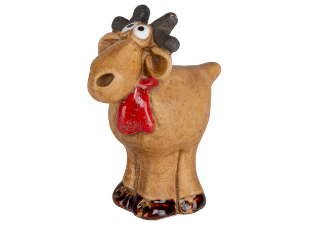 Elg stående m/skjerf brun keramikk 8cm 