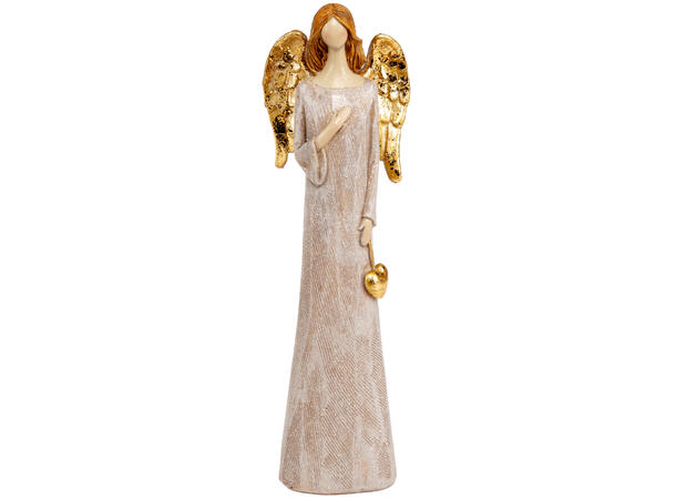 Engel beige m/hjerte gull h:20cm 