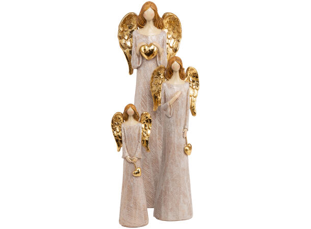 Engel beige m/hjerte gull h:20cm 