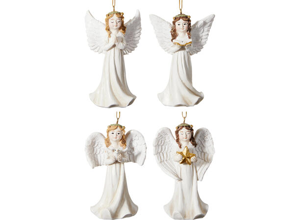 Engel henge hvit polystone h:10cm 4ass Display 24stk Vekt 80gr 