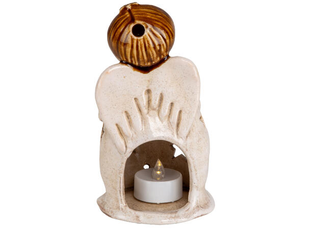 Engel krem m/gullhjerte til telys h:16cm 