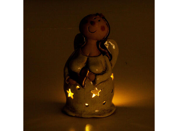 Engel krem m/gullhjerte til telys h:16cm 