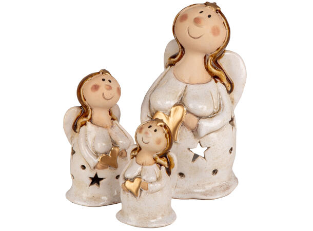 Engel krem m/gullhjerte til telys h:16cm 