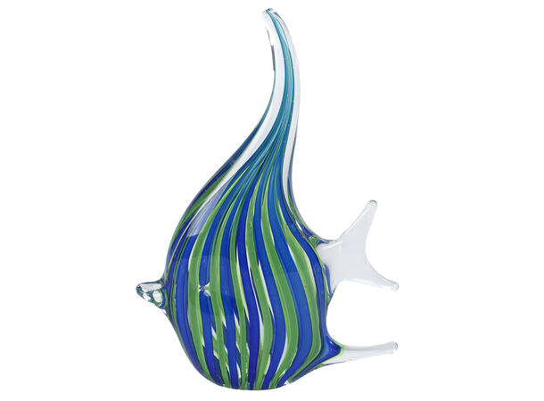 Fisk glass blå/grønn stripet 13x4x21cm 