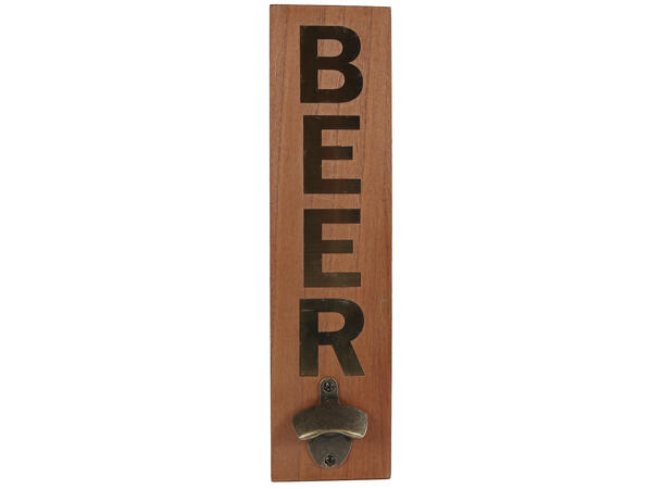 Flaskeåpner vegg Beer tre/metall 10x40cm 