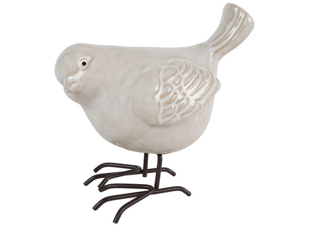 Fugl beige keramikk metallfot 7,5x12cm Forpk 12stk 