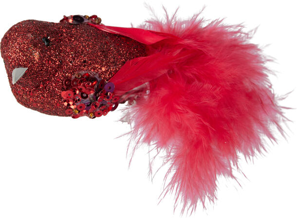 Fugl på klype m/glitter 12cm 2stk Forpk 24stk Champagne sølv hvit rød 