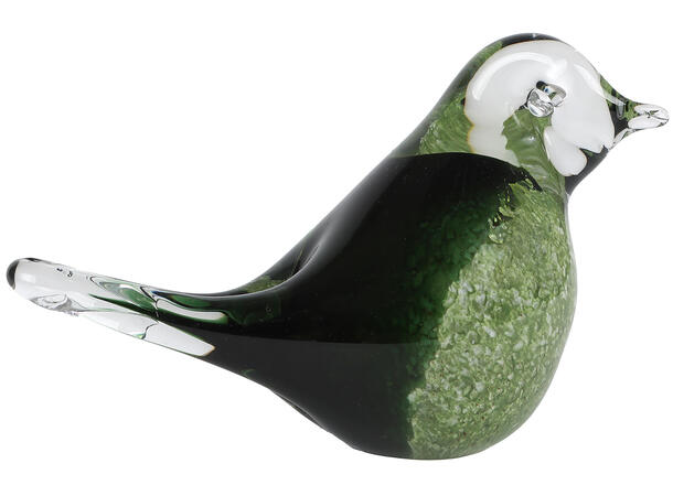 Fugl sittende grønn glass 15x7x9,5cm 