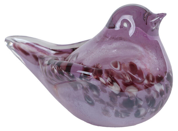 Fugl sittende lilla glass 13x7,5x8cm Forpakning 12stk 
