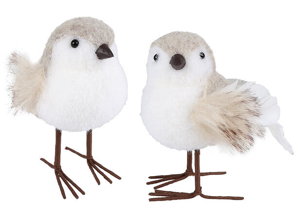 Fugl stående beige tekstil 13x8cm 2ass 