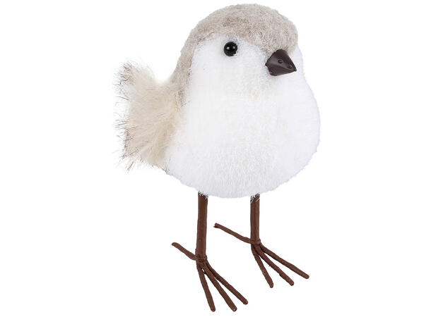 Fugl stående beige tekstil 13x8cm 2ass 