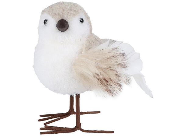 Fugl stående beige tekstil 13x8cm 2ass 