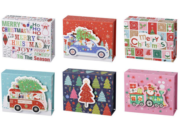 Gaveeske m/spilledåse jul 110x90x42mm Display 12stk 6ass 