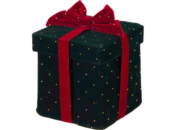 Gaveeske med sløyfe 13x13x14cm 3ass Rød/burgunder/grønn m/gull Poly 