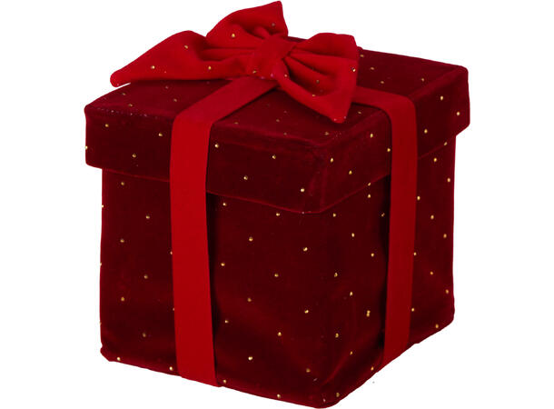 Gaveeske med sløyfe 13x13x14cm 3ass Rød/burgunder/grønn m/gull Poly 