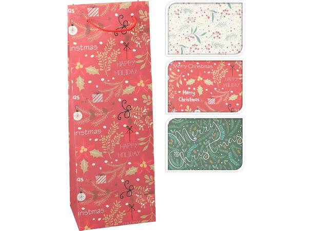 Gavepose Merry ass.farger 13x9x35cm Forpk:24stk Rød,grønn,hvit 