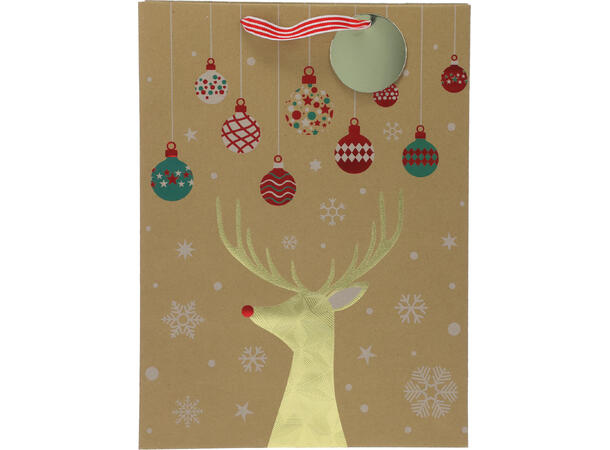 Gavepose flaske kraft jul 36x12x9cm 4ass 