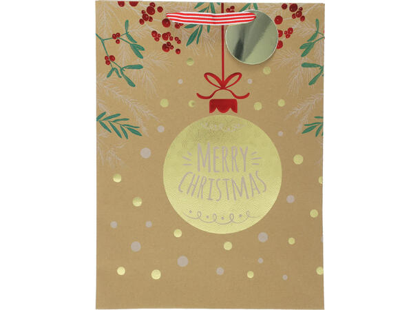 Gavepose flaske kraft jul 36x12x9cm 4ass 