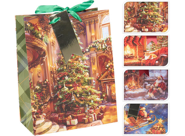 Gavepose julemotiv ruter 23x26x10cm 4ass 