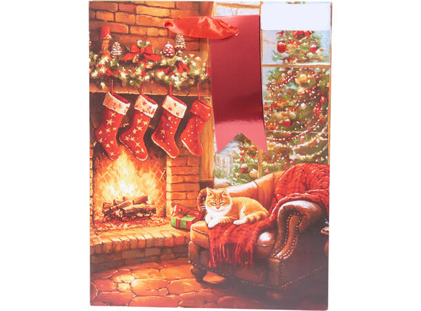 Gavepose julemotiv ruter 23x26x10cm 4ass 