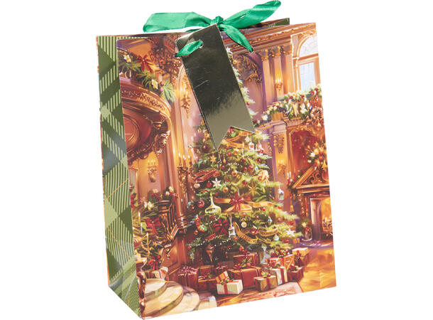 Gavepose julemotiv ruter 23x26x10cm 4ass 