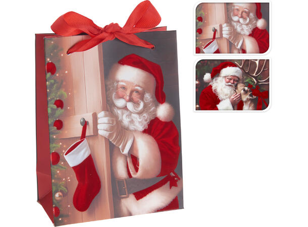 Gavepose nisse 12x6,5x16cm 2ass Fløyelsfinish 