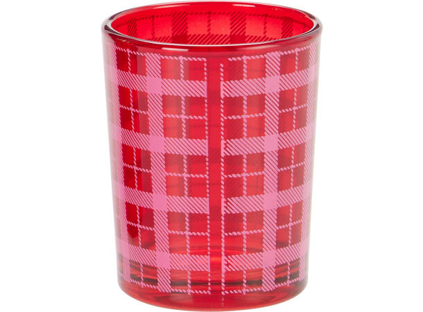 Gavesett duftolje og lysglass rutet 2ass Rød Grønn 