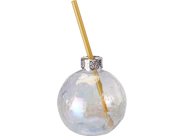 Glass julekule 330ml 9,7x9,7x10,5cm 3ass Vekt: 210g Med sugerør 