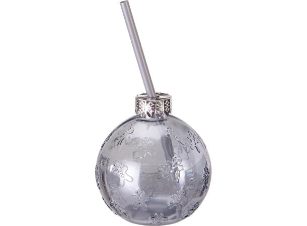 Glass julekule 330ml 9,7x9,7x10,5cm 3ass Vekt: 210g Med sugerør 